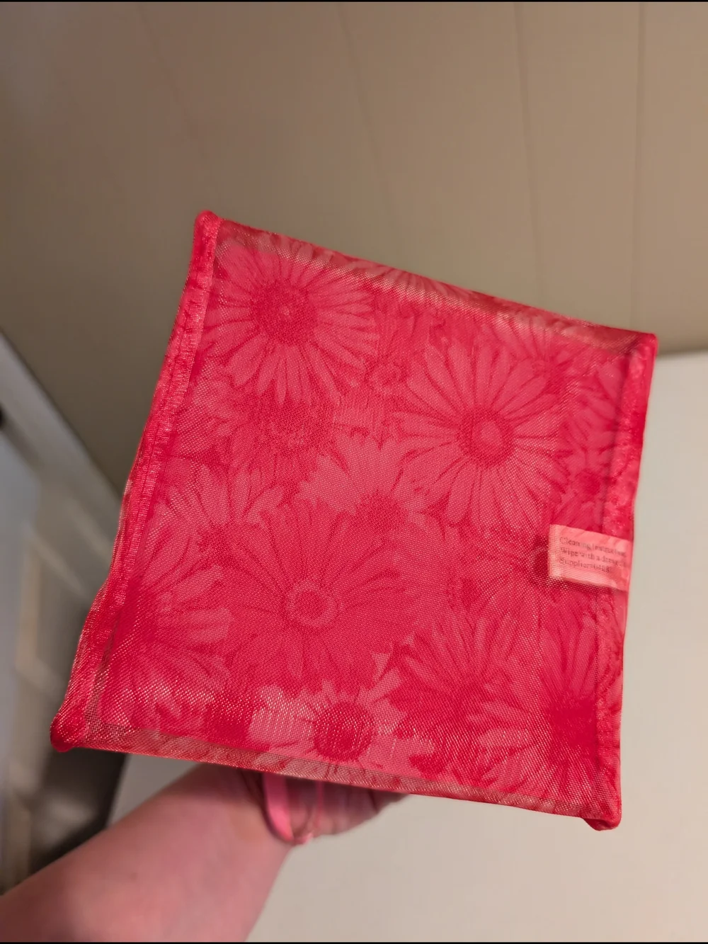 Sheer Pink Organza Gift Bag with Floral Print